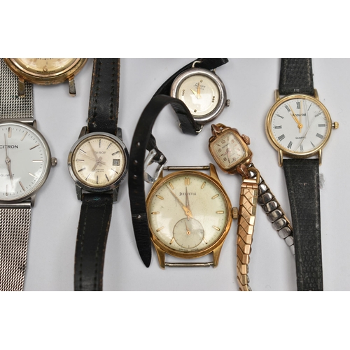 186 - A BAG OF ASSORTED WATCHES, eight wristwatches, names to include Helvetia, Tissot, Timex, Citron, Qui... 