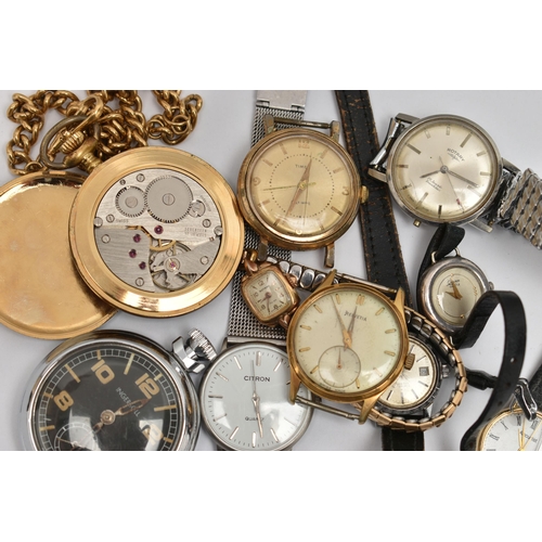 186 - A BAG OF ASSORTED WATCHES, eight wristwatches, names to include Helvetia, Tissot, Timex, Citron, Qui... 