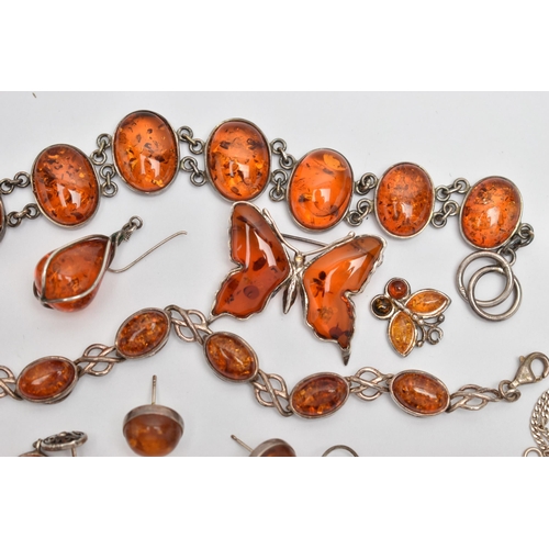 191 - ASSORTED AMBER JEWELLERY, to include two necklaces, two bracelets, two pairs of earrings a pendant, ... 