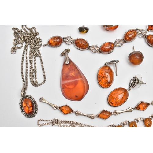 191 - ASSORTED AMBER JEWELLERY, to include two necklaces, two bracelets, two pairs of earrings a pendant, ... 