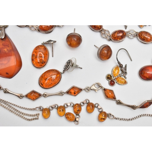 191 - ASSORTED AMBER JEWELLERY, to include two necklaces, two bracelets, two pairs of earrings a pendant, ... 