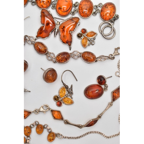 191 - ASSORTED AMBER JEWELLERY, to include two necklaces, two bracelets, two pairs of earrings a pendant, ... 