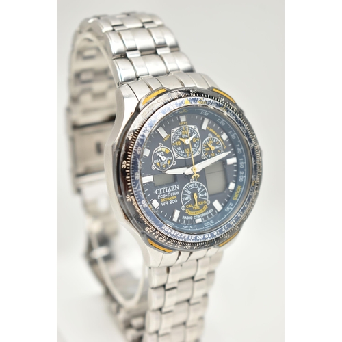 194 - A 'CITIZEN ECO DRIVE SKYHAWK' WRIST WATCH, 'eco-drive' movement, chronograph dial, signed 'Citizen E... 