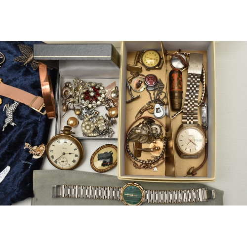 206 - A BOX OF ASSORTED COSTUME JEWELLERY, WATCHES AND OTHER ITEMS, to include a gents 'Sekonda' wristwatc... 