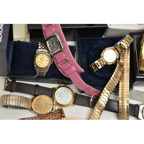 215 - A BOX OF ASSORTED WRISTWATCHES, seventeen wristwatches, names to include 'Fossil, Montine, Addidas, ... 