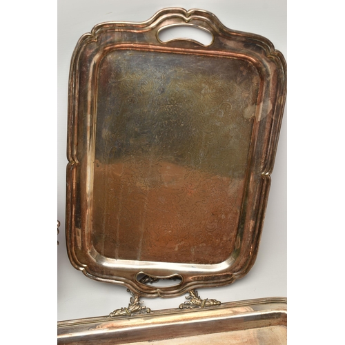 221 - A BOX OF ASSORTED WHITE METAL WARE, to include a large rectangular tray, a silver plate on copper ci... 