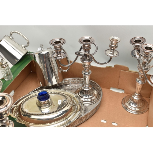 225 - A BOX OF ASSORTED SILVER AND SILVER PLATE, to include a silver fiddle pattern ladle, hallmarked 'Joh... 