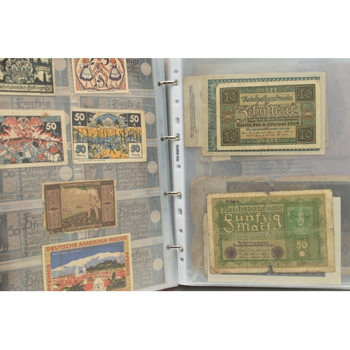 227 - TWO ALBUMS OF COINS, STAMPS, BANKNOTES, ETC, to include an album 1 Four Sheets of WWII Related coina... 