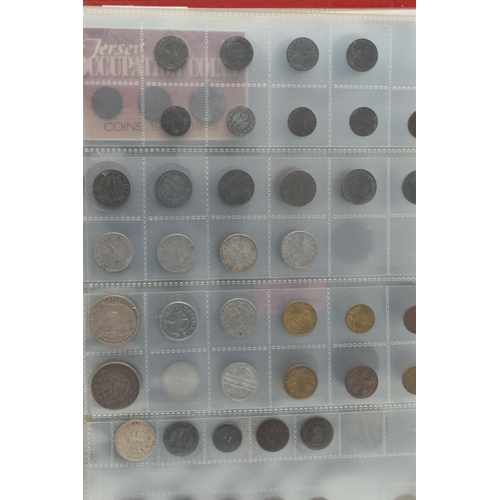 227 - TWO ALBUMS OF COINS, STAMPS, BANKNOTES, ETC, to include an album 1 Four Sheets of WWII Related coina... 