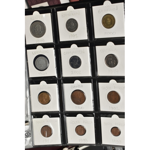 232 - A BOX OF WORLD COINS CONTAINED IN Eight x  Coin Folders/Albums Containing Quite Modern World Coinage... 