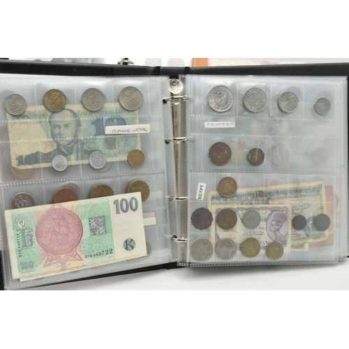 234 - FOUR SMALL ALBUMS CONTAINING COINS AND BANKNOTES, to include Early Ten and One Pound banknotes some ... 