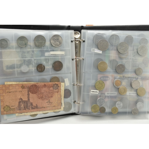 234 - FOUR SMALL ALBUMS CONTAINING COINS AND BANKNOTES, to include Early Ten and One Pound banknotes some ... 