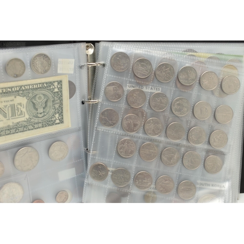 234 - FOUR SMALL ALBUMS CONTAINING COINS AND BANKNOTES, to include Early Ten and One Pound banknotes some ... 