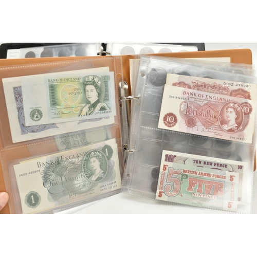 234 - FOUR SMALL ALBUMS CONTAINING COINS AND BANKNOTES, to include Early Ten and One Pound banknotes some ... 