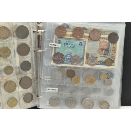 234 - FOUR SMALL ALBUMS CONTAINING COINS AND BANKNOTES, to include Early Ten and One Pound banknotes some ... 