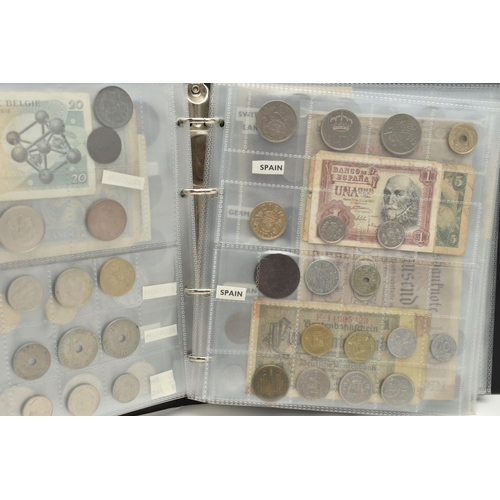 234 - FOUR SMALL ALBUMS CONTAINING COINS AND BANKNOTES, to include Early Ten and One Pound banknotes some ... 