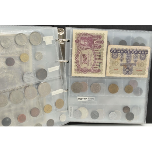 234 - FOUR SMALL ALBUMS CONTAINING COINS AND BANKNOTES, to include Early Ten and One Pound banknotes some ... 