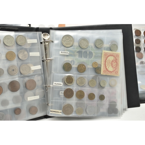 234 - FOUR SMALL ALBUMS CONTAINING COINS AND BANKNOTES, to include Early Ten and One Pound banknotes some ... 