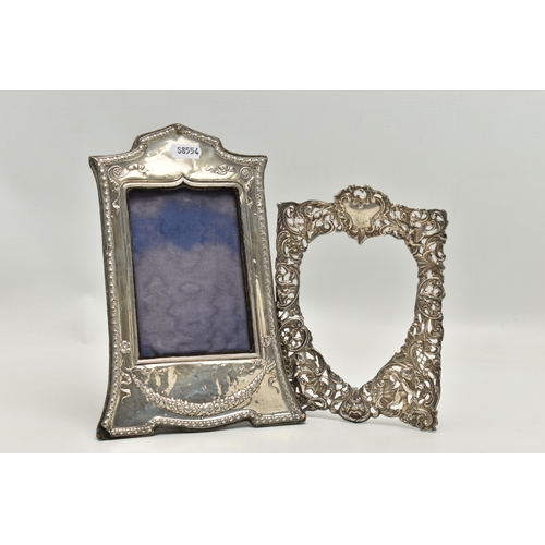 245 - A SILVER MOUNTED FRAME AND SILVER FRAME MOUNT, the Edwardian silver frame with embossed swag and rib... 