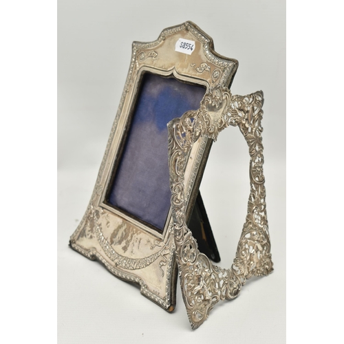 245 - A SILVER MOUNTED FRAME AND SILVER FRAME MOUNT, the Edwardian silver frame with embossed swag and rib... 