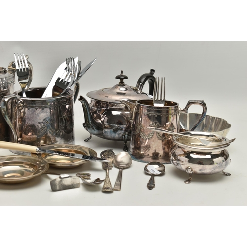 250 - A BOX OF ASSORTED SILVER AND WHITE METAL ITEMS, to include two silver shallow dishes, hallmarked 'Ma... 