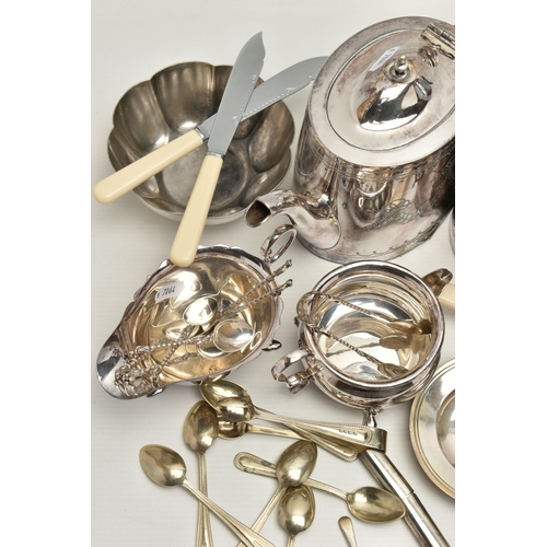 250 - A BOX OF ASSORTED SILVER AND WHITE METAL ITEMS, to include two silver shallow dishes, hallmarked 'Ma... 