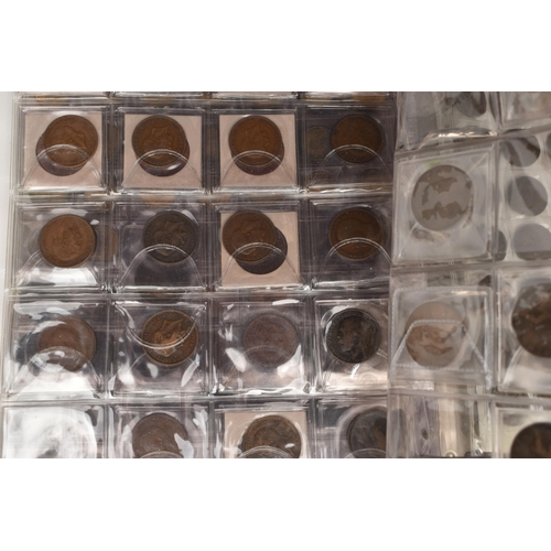 253 - A BOX CONTAINING TWO ALBUMS OF BRITISH COINS, A LINDNER TRAY OF MAINLY WORLD COINS OF WHICH ARE SEVE... 