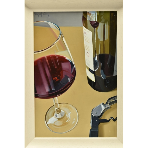 307 - MIGUEL NUNEZ (URUGUAY 1966) 'ESPERA / WAIT', a realism still life study of a glass of red wine, a bo... 