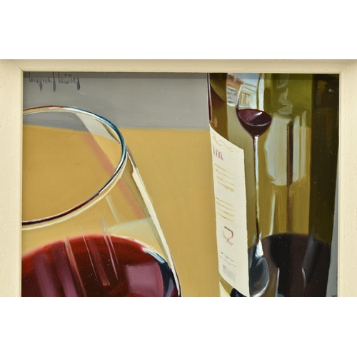 307 - MIGUEL NUNEZ (URUGUAY 1966) 'ESPERA / WAIT', a realism still life study of a glass of red wine, a bo... 