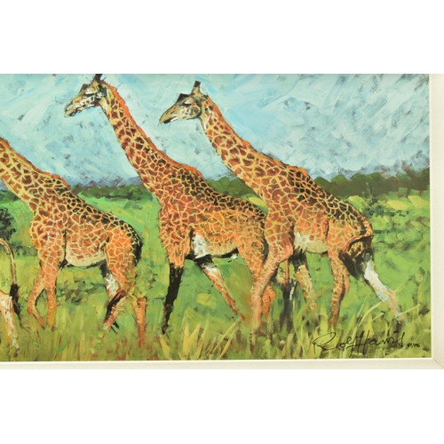 312 - ROLF HARRIS (AUSTRALIAN 1930-2023) 'FOUR GIRAFFES' a limited edition print on board, 47/195 no certi... 