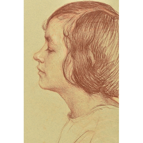 332 - JOSEPH MILNER KITE (1862-1946) A PROFILE PORTRAIT OF A GIRL, signed lower left, brown chalk on paper... 