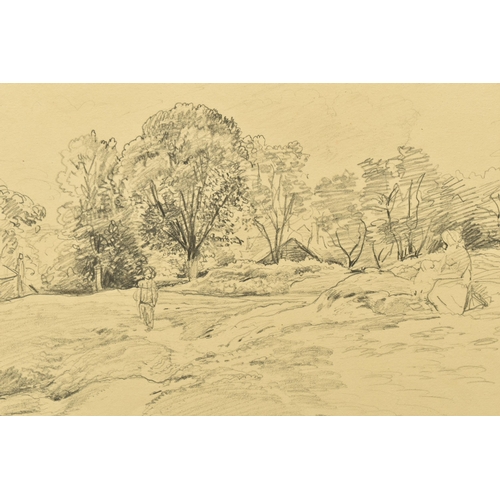 339 - JOHN LINNELL (1792-1882) 'HAMPSTEAD', a landscape sketch with figures, signed and dated 1825-7 to lo... 