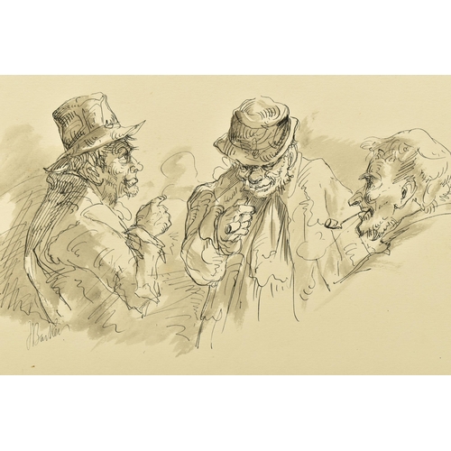 340 - JOHN JOSEPH BARKER OF BATH (1825-1904) THREE MEN IN CONVERSATION, two of the older men are smoking c... 