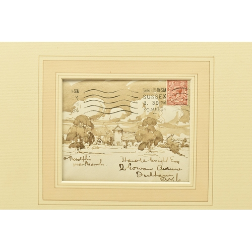 343 - DR REGINALD BROWN (CIRCA 1868-1940) TWO LANDSCAPE STUDIES ON ENVELOPES, the first depicts St Botolph... 