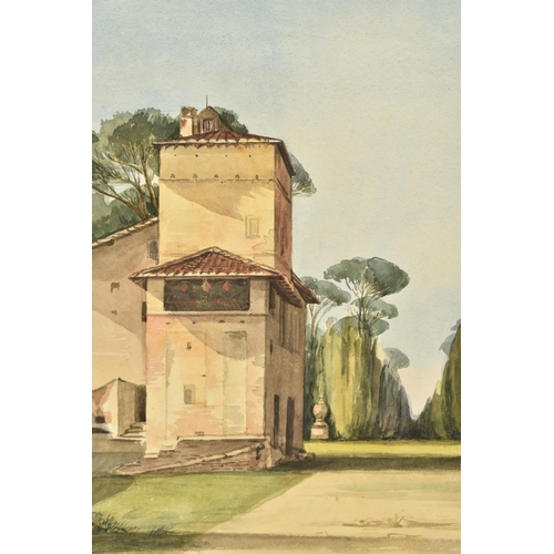 349 - ELISA MORCOUR (19TH CENTURY) AN ITALIAN HOUSE AND GARDENS, signed bottom left, annotated 'a Del Magn... 