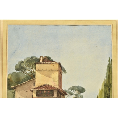 349 - ELISA MORCOUR (19TH CENTURY) AN ITALIAN HOUSE AND GARDENS, signed bottom left, annotated 'a Del Magn... 