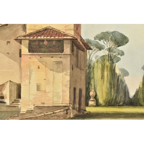 349 - ELISA MORCOUR (19TH CENTURY) AN ITALIAN HOUSE AND GARDENS, signed bottom left, annotated 'a Del Magn... 