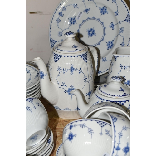 357 - A QUANTITY OF BLUE AND WHITE FURNIVAL 'DENMARK' PATTERN DINNERWARE, Furnival comprising four dinner ... 