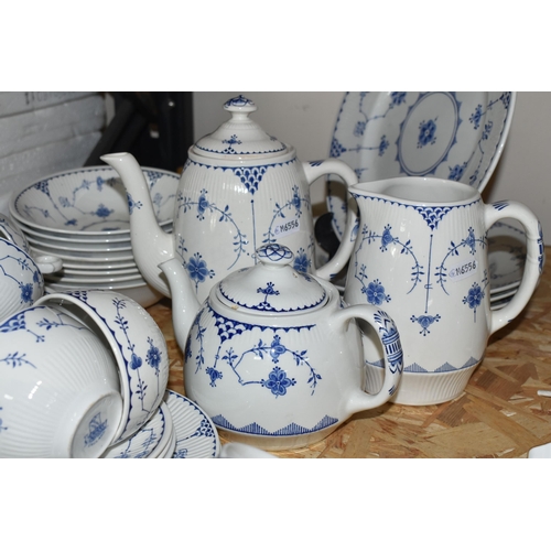 357 - A QUANTITY OF BLUE AND WHITE FURNIVAL 'DENMARK' PATTERN DINNERWARE, Furnival comprising four dinner ... 