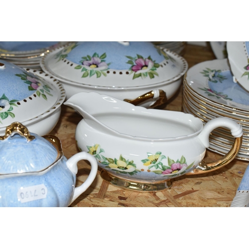 369 - AN EIGHTY THREE PIECE HANDPAINTED DINNER SERVICE, hand painted with flowers on Shelley blanks, most ... 