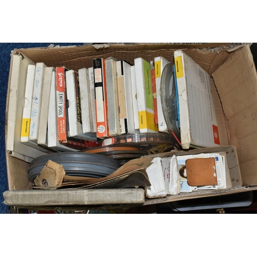 376 - THREE BOXES AND LOOSE PICTURES, REEL TO REEL TAPE RECORDER, BOOKMARKS, ETC, to include a Philips ree... 