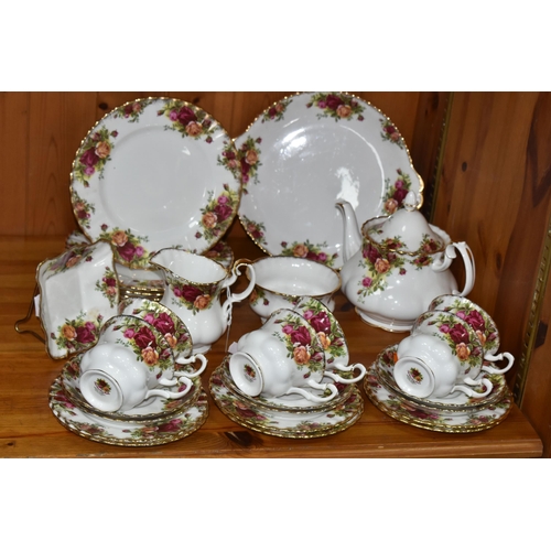 379 - A TWENTY NINE PIECE ROYAL ALBERT OLD COUNTRY ROSES TEA SET, comprising a teapot, a cake plate, a cre... 