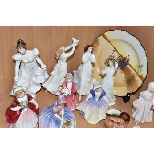 389 - A COLLECTION OF ROYAL DOULTON FIGURINES AND OTHER ITEMS, to include nine figurines: Tinkle Bell HN16... 