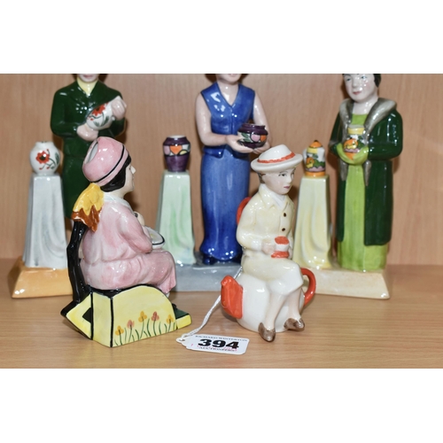 394 - FIVE SMALL FIGURINES DEPICTING FAMOUS WOMEN IN THE POTTERY INDUSTRY, comprising Kevin Francis 'Susie... 