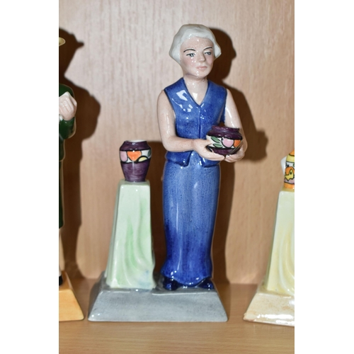 394 - FIVE SMALL FIGURINES DEPICTING FAMOUS WOMEN IN THE POTTERY INDUSTRY, comprising Kevin Francis 'Susie... 