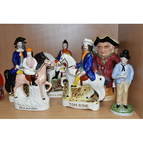 409 - EIGHT REPRODUCTION STAFFORSDHIRE POTTERY FIGURES AND A TOBY JUG, the figures comprising 'Champion', ... 