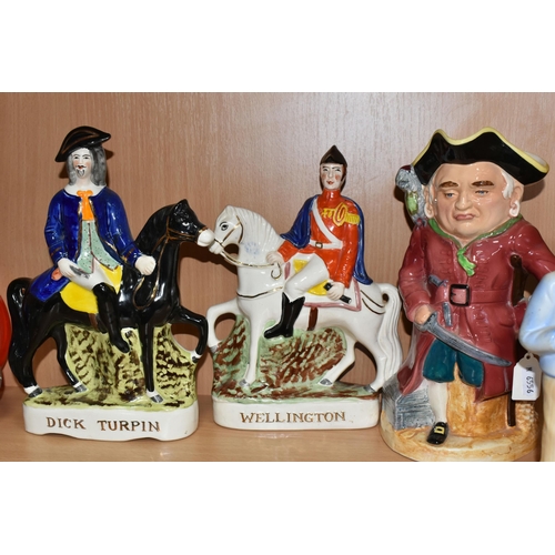 409 - EIGHT REPRODUCTION STAFFORSDHIRE POTTERY FIGURES AND A TOBY JUG, the figures comprising 'Champion', ... 