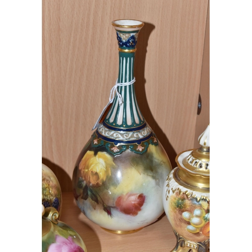 411 - A GROUP OF ROYAL WORCESTER PORCELAIN, comprising a Hadley Ware bud vase painted with roses, height 2... 