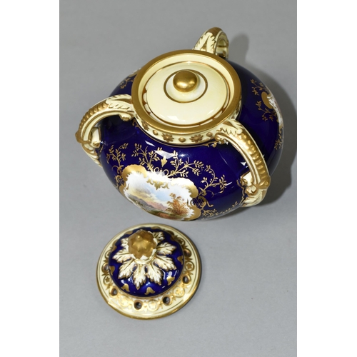 421 - AN EARLY 20TH CENTURY COALPORT POT POURRI, blue, pale yellow and gilt ground, with domed pierced cov... 