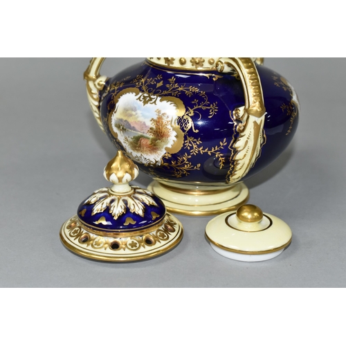 421 - AN EARLY 20TH CENTURY COALPORT POT POURRI, blue, pale yellow and gilt ground, with domed pierced cov... 